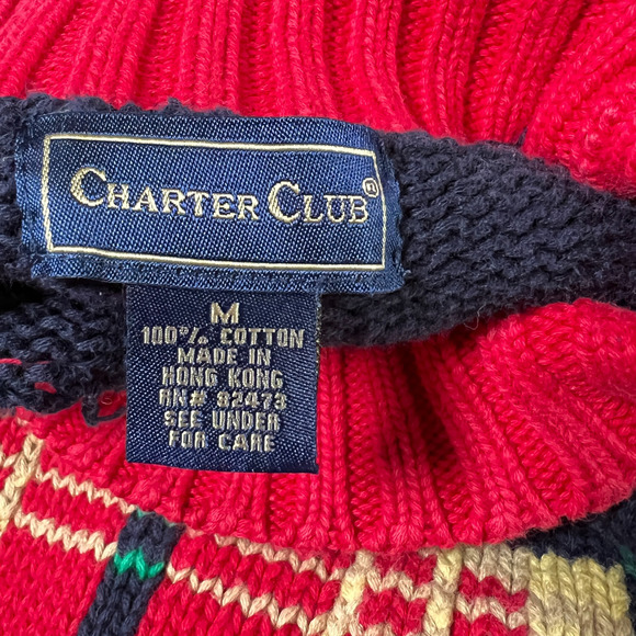 Vintage Charter Club Christmas Mock Neck‎ Sweater Navy Blue Size Medium Grandma - Picture 3 of 4